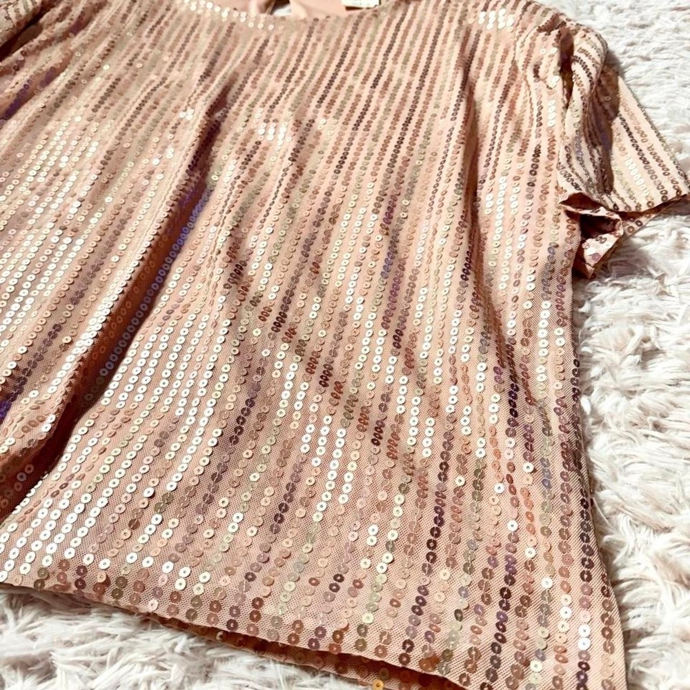 Flowy Sequin Rose Gold Glam Whimsical Dopamine Fairy Boxy Oversized Tee Womens L - Picture 3 of 7